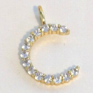 N 925 Sterling Silver CN Letter "C" Charm Rhinestone Pendant